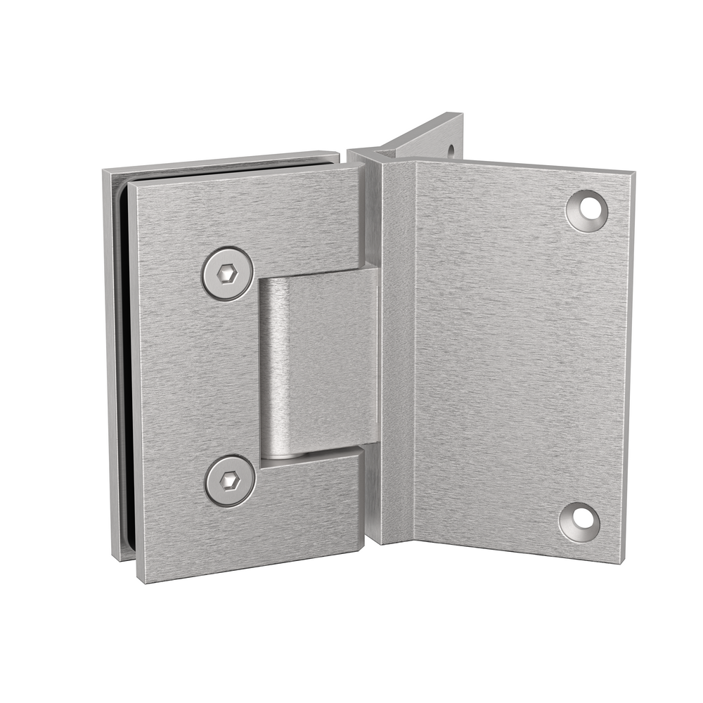 Boston Wall to 6-8mm Glass Hinge with Corner Type Mounting Plate - Satin Nickel
