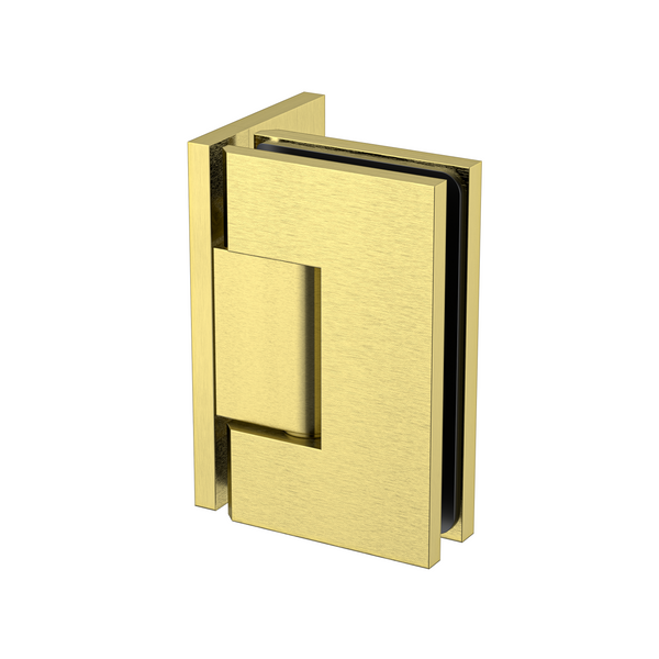 Stealth Wall to Glass 90 Degree Hinge with Offset Plate Raw Brushed Brass