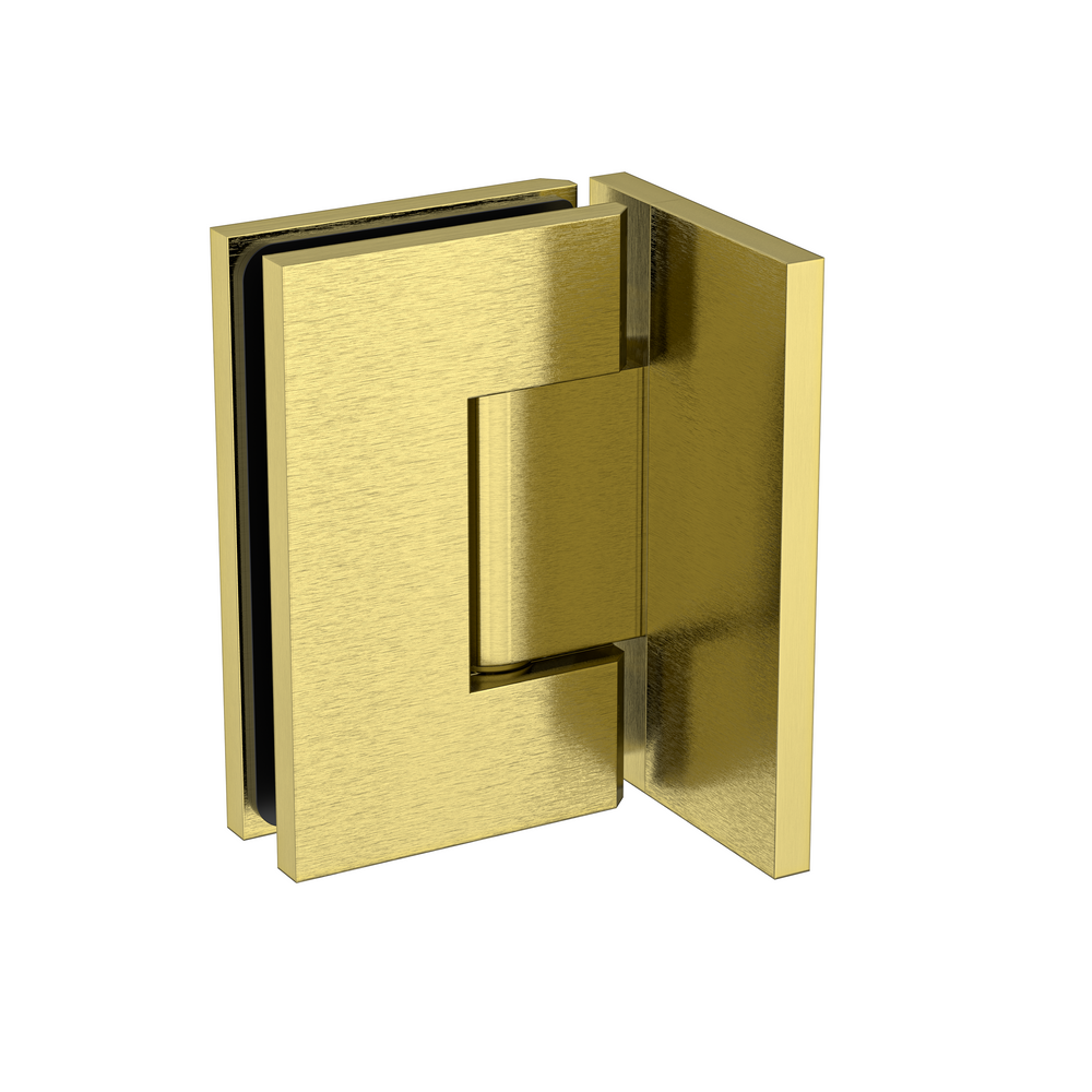 Stealth Wall to Glass 90 Degree Hinge with Offset Plate Raw Brushed Brass