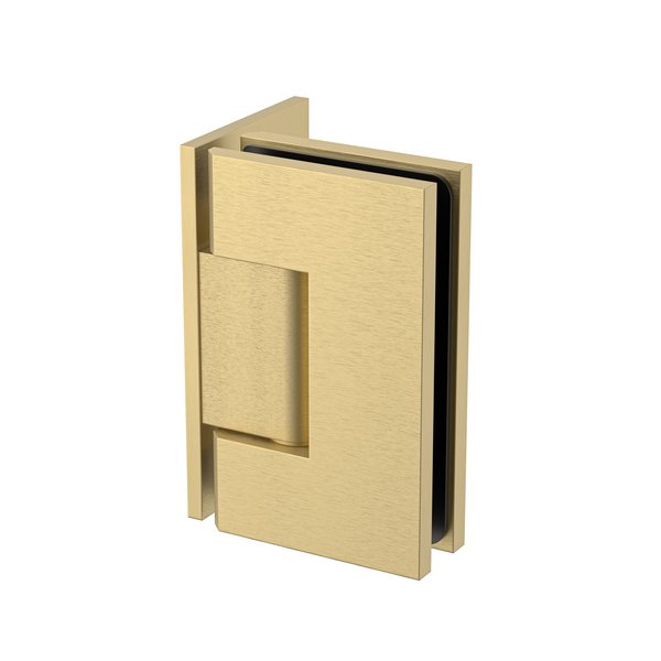 Boston Wall to Glass 90 Degree Hinge with L Type Mounting Plate - Soft Gold Brushed