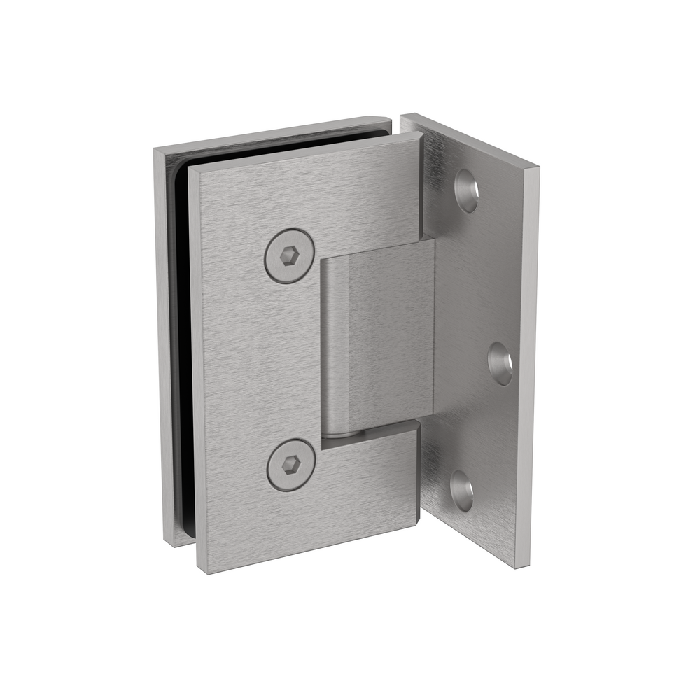 Boston Wall to 6-8 mm Glass 90 Degree Hinge with L Type Mounting Plate - Satin Nickel
