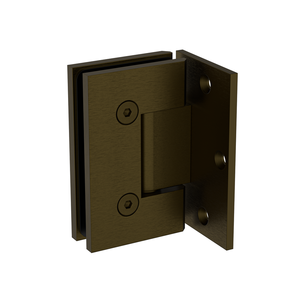 Industry Wall to Glass 90 Degree Hinge with L Type Mounting Plate - Antique Brass