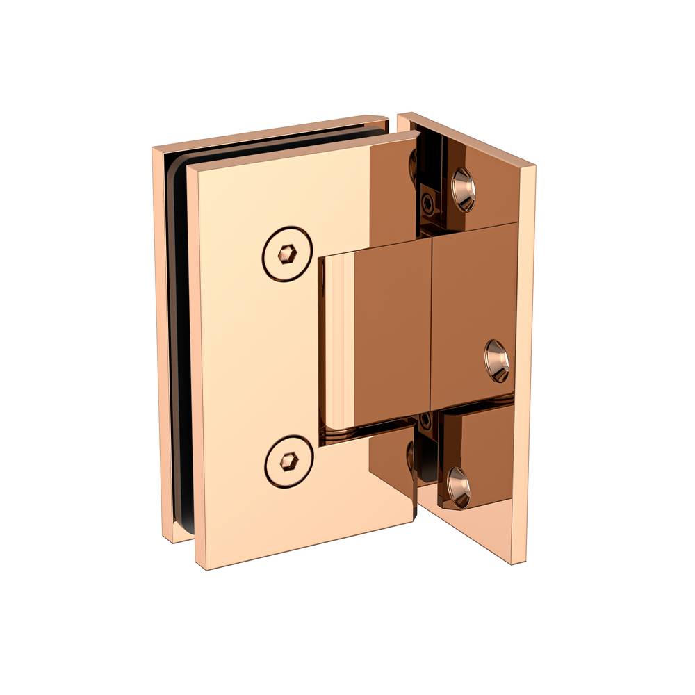 Boston Wall to Glass 90 Degree Hinge with L Type Mounting Plate - Polished Rose Gold