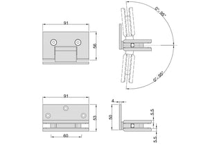Boston Wall to Glass 90 Degree Hinge with L Type Mounting Plate - White