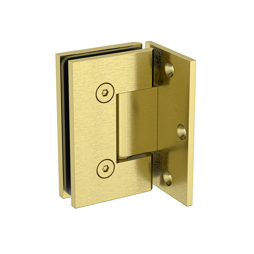 Boston Wall to Glass 90 Degree Hinge with L Type Mounting Plate - Brushed Brass