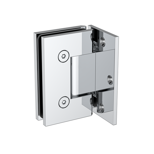 Boston Wall to 6-8 mm Glass 90 Degree Hinge with L Type Mounting Plate - Polished Chrome