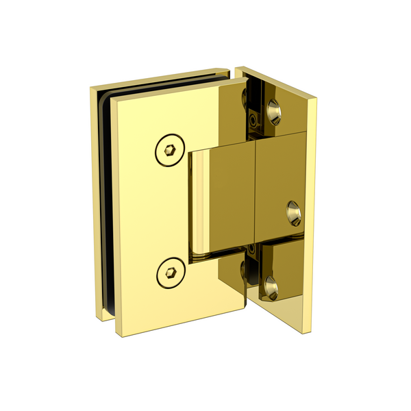 Boston Wall to 6-8 mm Glass 90 Degree Hinge with L Type Mounting Plate - Polished Gold
