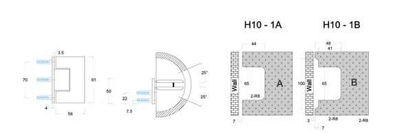 Boston Wall to Glass 90 Degree Hinge with L Type Mounting Plate - Antique Brass