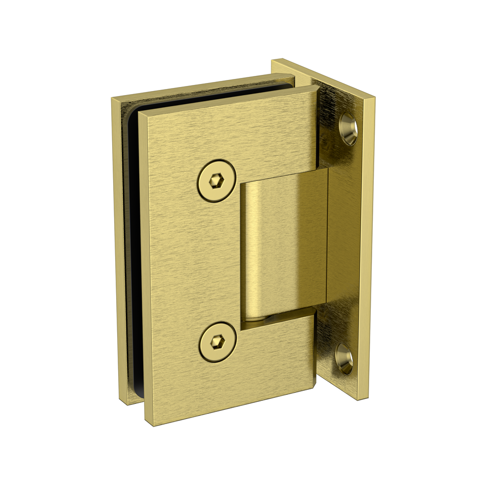 Boston Wall to Glass Hinge with T Type Mounting Plate - Raw Brushed Brass