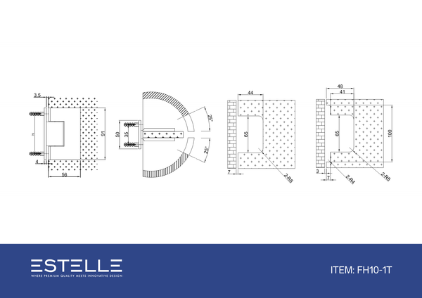 Boston Wall to Glass Heavy Duty Hinge with T Type Mounting Plate -Matte Black
