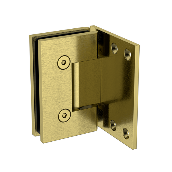 Boston Heavy Duty Wall to Glass Hinge with XL Type L Mounting Plate - Brushed Brass