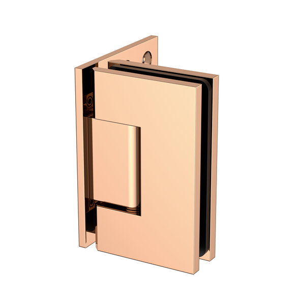 Boston Heavy Duty Wall to Glass Hinge with XL Type L Mounting Plate - Polished Rose Gold