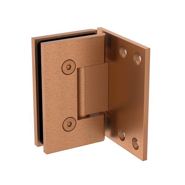 Boston Heavy Duty Wall to Glass Hinge with XL Type L Mounting Plate - Brushed Rose Gold