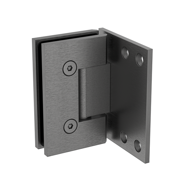 Boston Wall to Glass Hinge with XL Type L Mounting Plate  Brushed Gun Metal