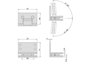 Boston  Wall to Glass Hinge with XL Type L Mounting Plate - Polished Chrome