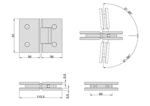 Boston Glass to Glass 180 Degree Hinge Soft Gold Brushed