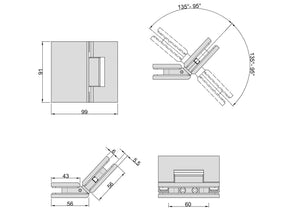 Stealth Glass to Glass 135 Degree Hinge Raw Brushed Brass