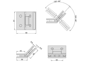 Boston Glass to Glass 135 Degree Hinge Brushed Brass