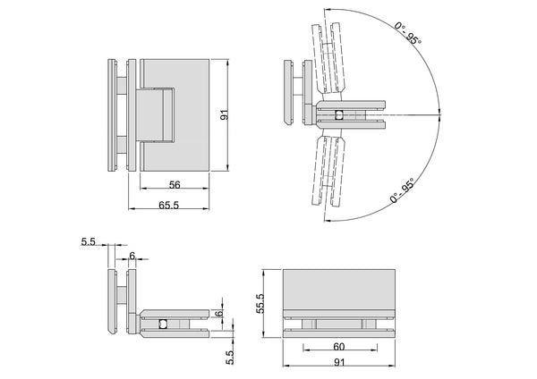 Stealth Glass to Glass 90 Degree Hinge Raw Brushed Brass