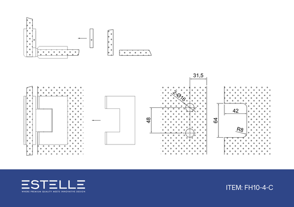 Stealth Glass to Glass 90 Degree Hinge White