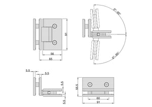 Boston Glass to Glass 90 Degree Hinge Brushed Brass