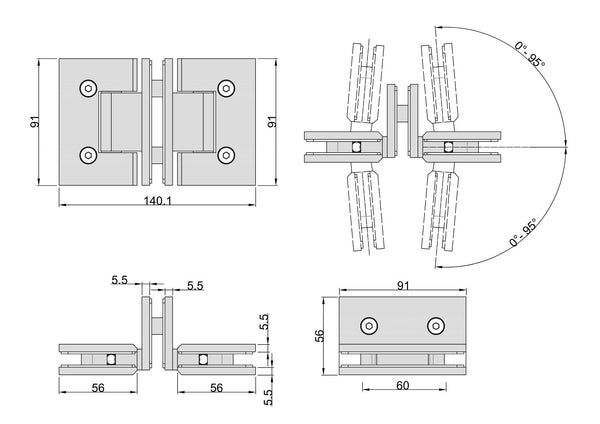Boston Door to Panel 90 Degree Hinge White