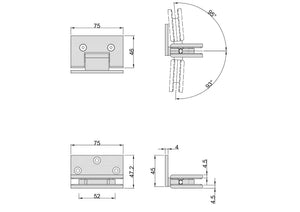 Boston Wall to 6-8 mm Glass 90 Degree Hinge with L Type Mounting Plate - Polished Chrome