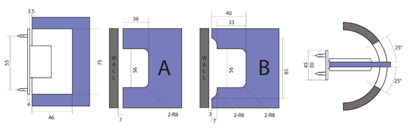 Boston Wall to 6-8mm Glass Hinge with T Type Mounting Plate - Polished Gold