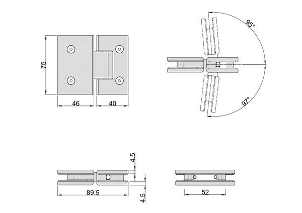Boston 6-8mm Glass to Glass 180 Degree Shower Hinge - Brushed Rose Gold