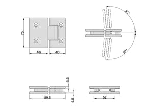 Boston 6-8mm Glass to Glass 180 Degree Shower Hinge - White