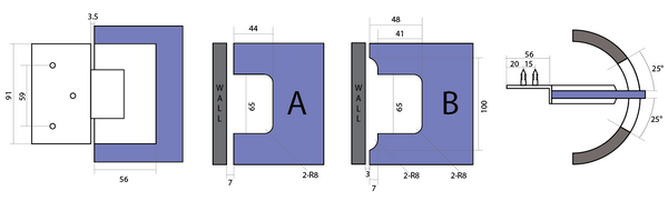 Boston Wall to Glass Hinge with 180 Degree Type Mounting Plate - Polished Gold