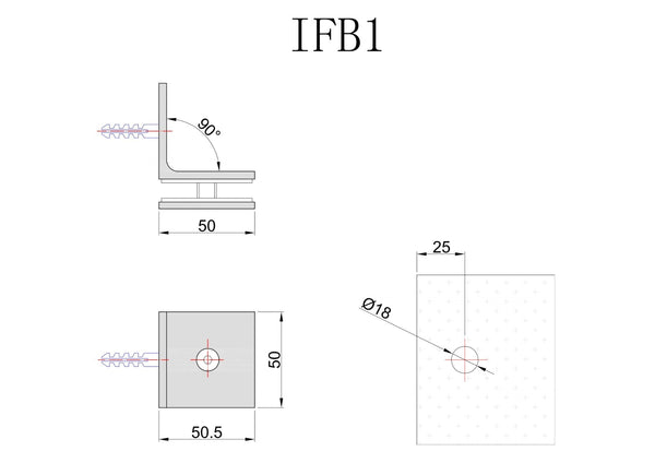 Industry 90 Degree Wall to Glass Bracket Brushed Gun Metal