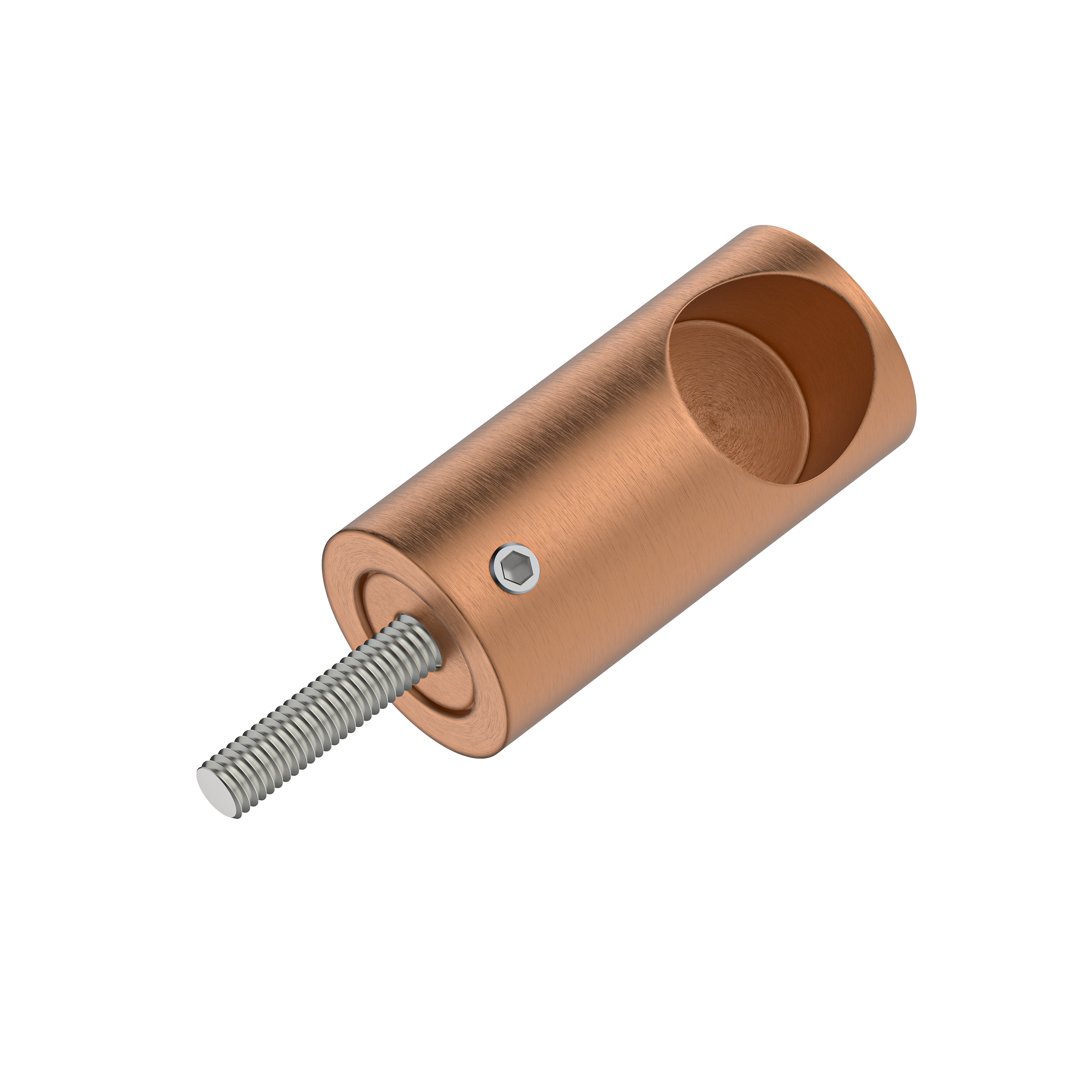 Round DIY Glass to Rail Fitting with Thread Brushed Rose Gold