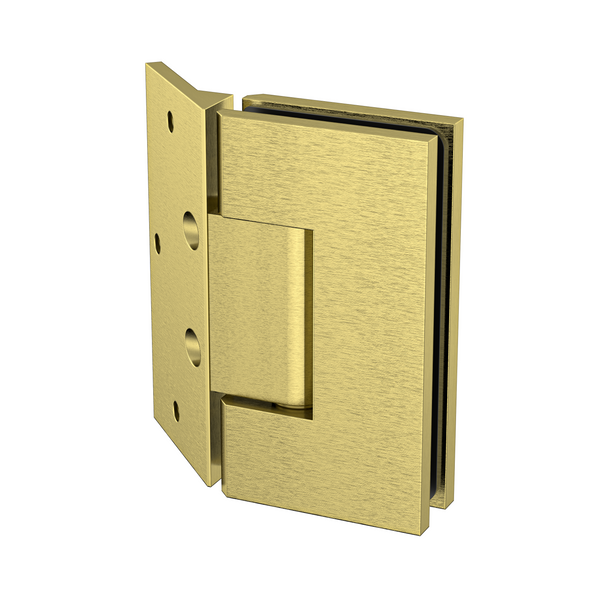 Boston Heavy Duty LARGE Wall to Glass Hinges with 135 Degree Type Mounting Plate-Brushed Brass