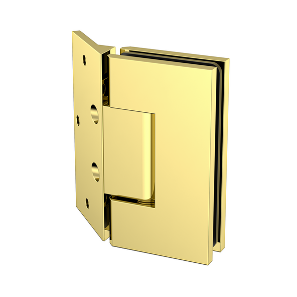 Boston Heavy Duty large Wall to Glass Hinges with 135 Degree Type Mounting Plate-Polished Gold