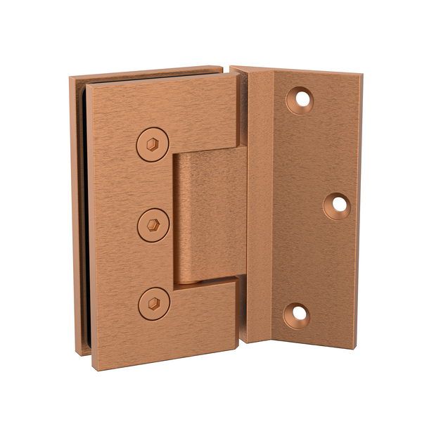 Boston Heavy Duty LARGE Wall to Glass Hinges with 135 Degree Type Mounting Plate- Brushed Rose Gold