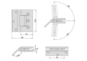 Boston Heavy Duty LARGE Wall to Glass Hinges with 135 Degree Type Mounting Plate - White