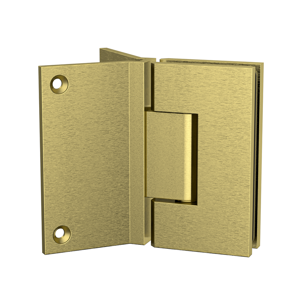 Boston Heavy Duty Large Wall to Glass Hinge with Corner type Mounting Plate - Brushed Brass