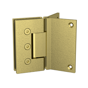 Boston Heavy Duty Large Wall to Glass Hinge with Corner type Mounting Plate - Brushed Brass