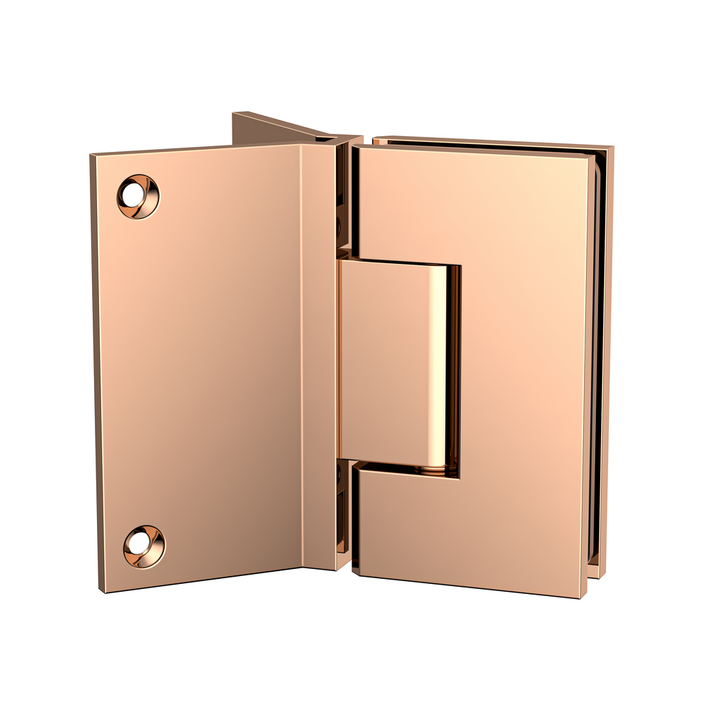 Boston Heavy Duty Large Wall to Glass Hinge with Corner type Mounting Plate - Polished Rose Gold