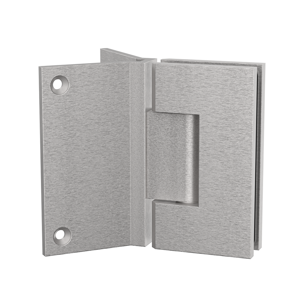 Boston Heavy Duty Large Wall to Glass Hinge with Corner type Mounting Plate - Satin Nickel
