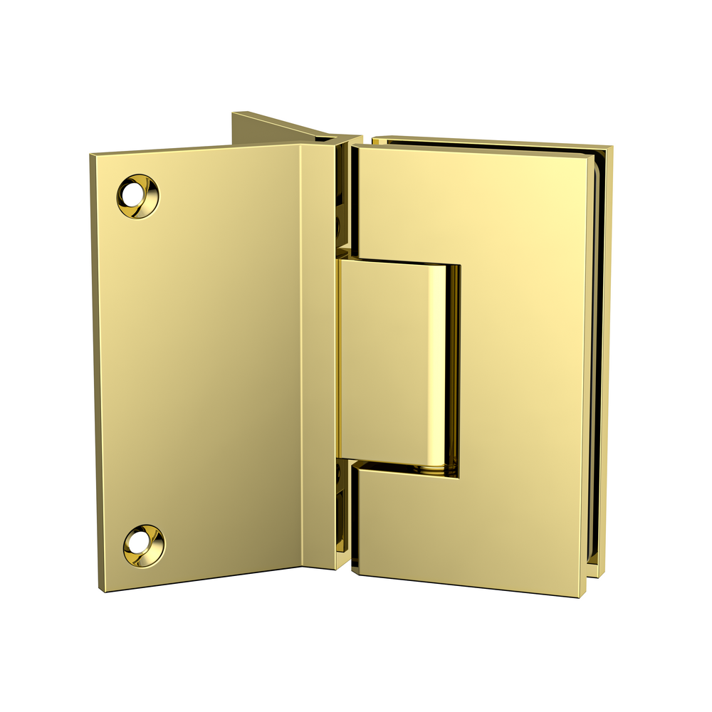 Boston Heavy Duty Large Wall to Glass Hinge with Corner type Mounting Plate-Polished Gold