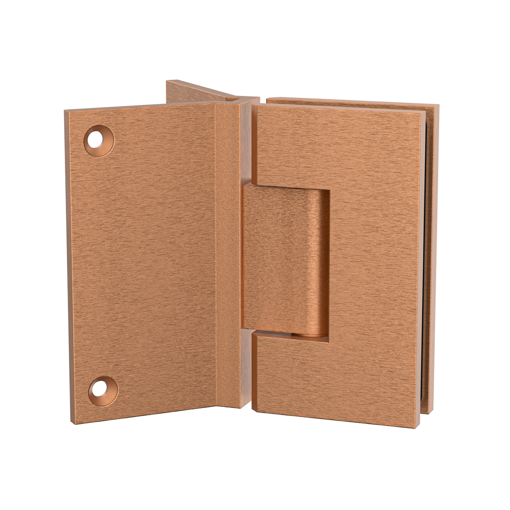 Boston Heavy Duty Large Wall to Glass Hinge with Corner type Mounting Plate- Brushed Rose Gold