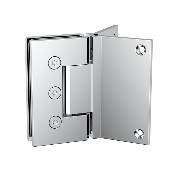 Boston Heavy Duty Large Wall to Glass Hinge with Corner type Mounting Plate - Polished Chrome