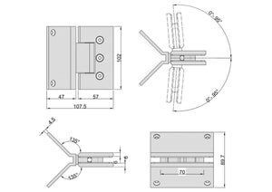 Boston Heavy Duty Large Wall to Glass Hinge with Corner type Mounting Plate - Brushed Brass