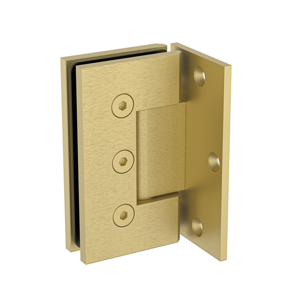 Boston Heavy Duty Large Wall to Glass Hinge with L Type Mounting Plate Soft Gold Brushed