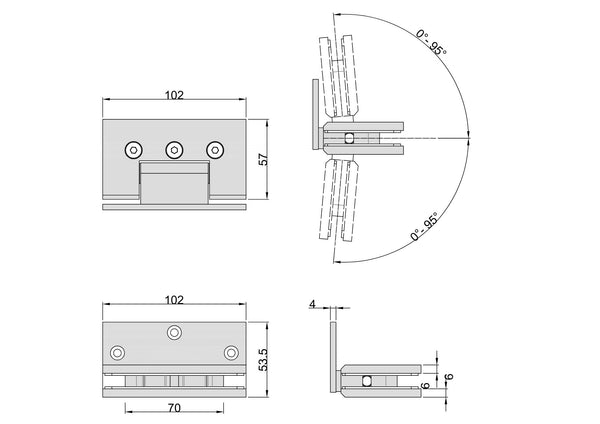 Boston Heavy Duty Large Wall to Glass Hinge with L Type Mounting Plate - Matte Black