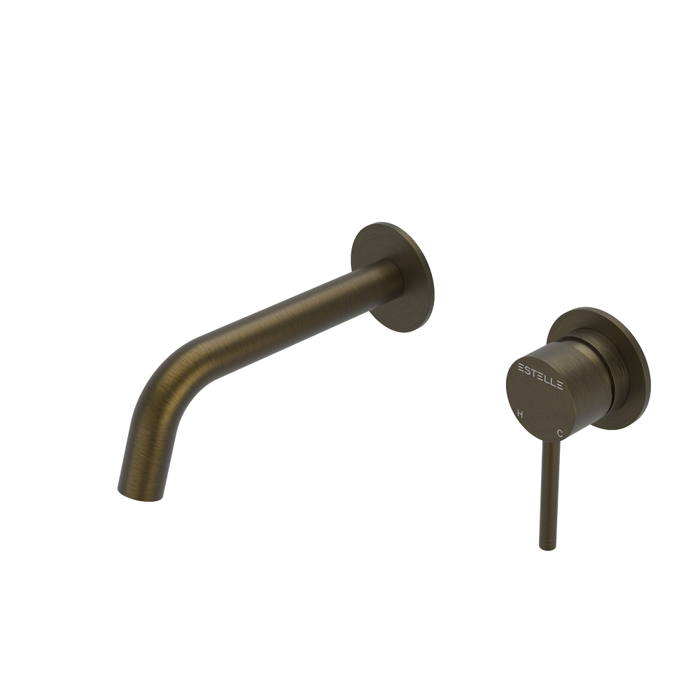 Wall Spout and Mixer in Antique Brass