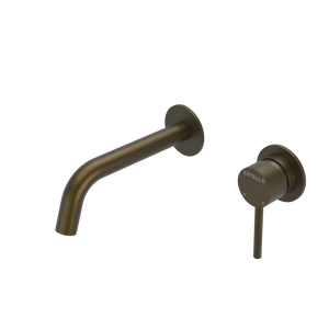 Wall Spout and Mixer in Antique Brass