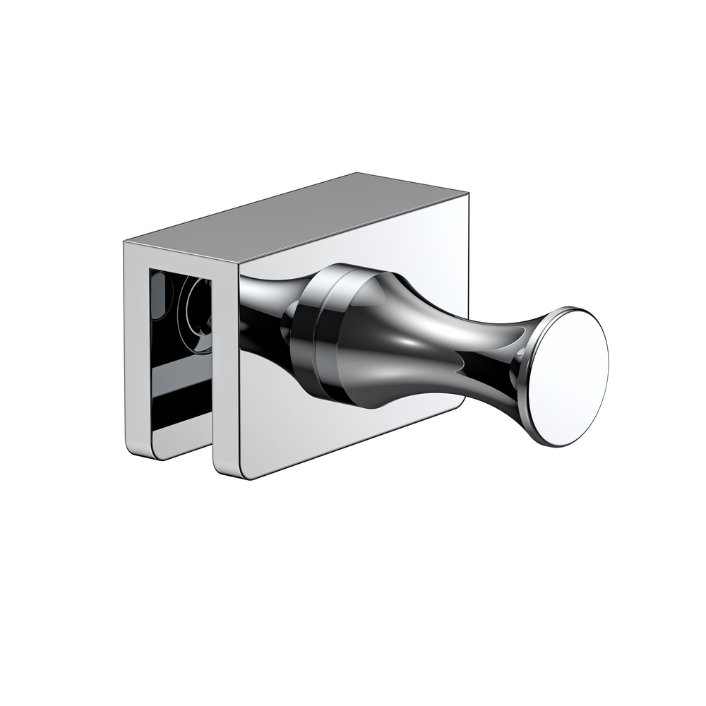 Single Glass Mounted Robe Hook with Clamp Polished Chrome
